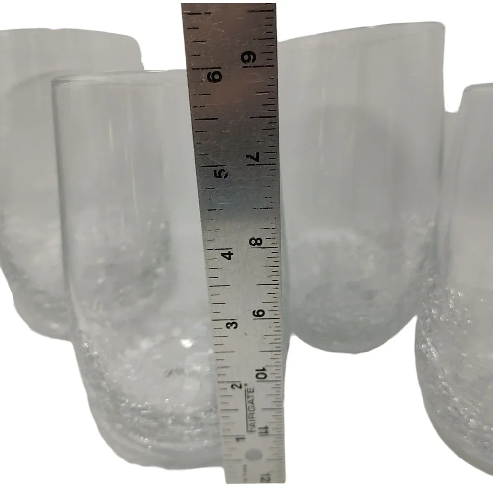 Pier 1‎ Crackle Glass Tumblers Angled Slant Rim Highball Six Inches Set of Four